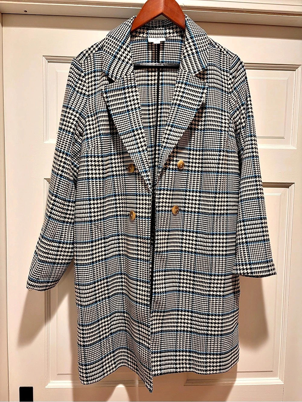 J.Jill Houndstooth Pea Coat in Black & White Size Medium